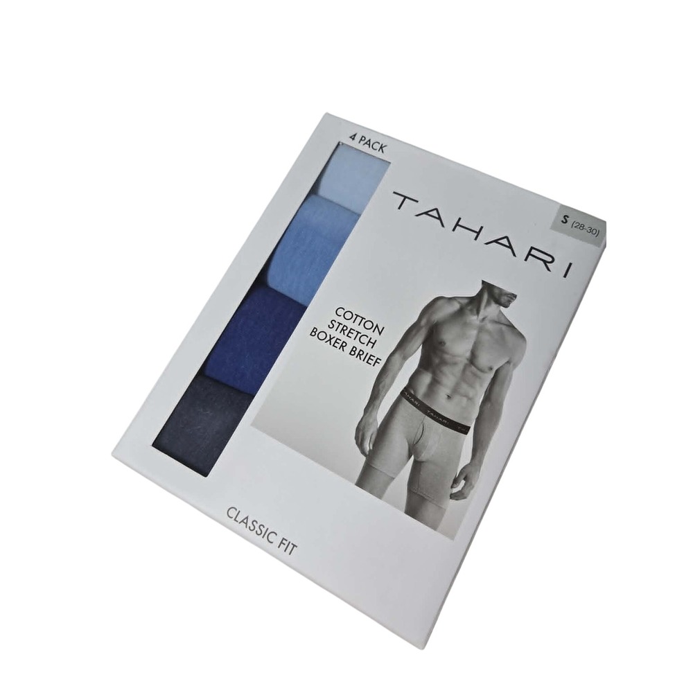 Tahari Mens 4 Pack Cotton Stretch Boxer Briefs Classic Fit Blue Small 28-30 6in